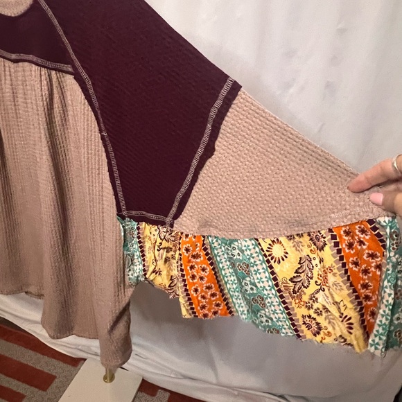 143 Story- blouse pink/marron w/multi color sleeves size large with bat sleeves - Picture 5 of 5